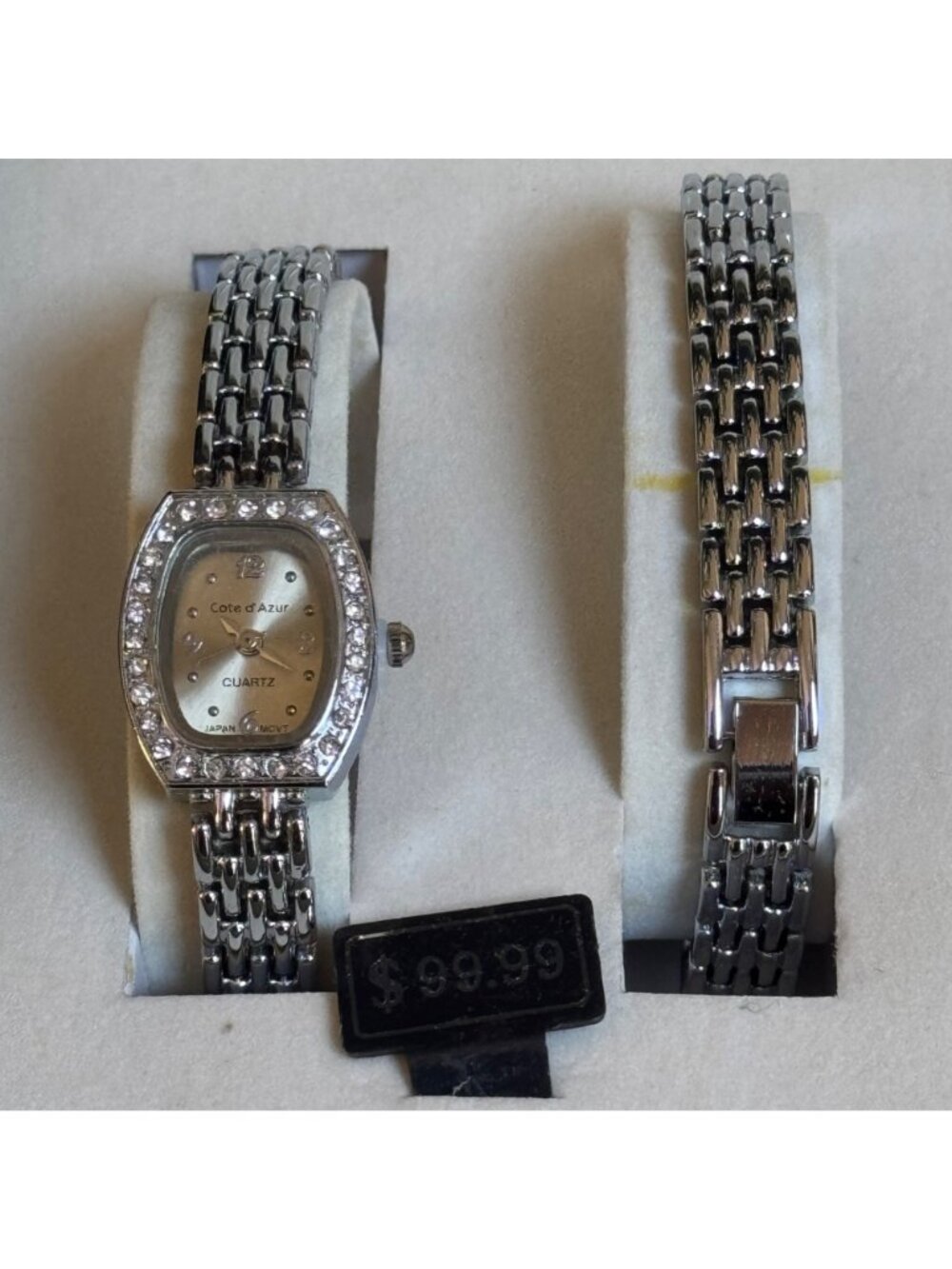COTE D' AZUR Silver-Toned Set Watch Necklace Earrings Bracelet Clear Gemstones - Picture 8 of 9